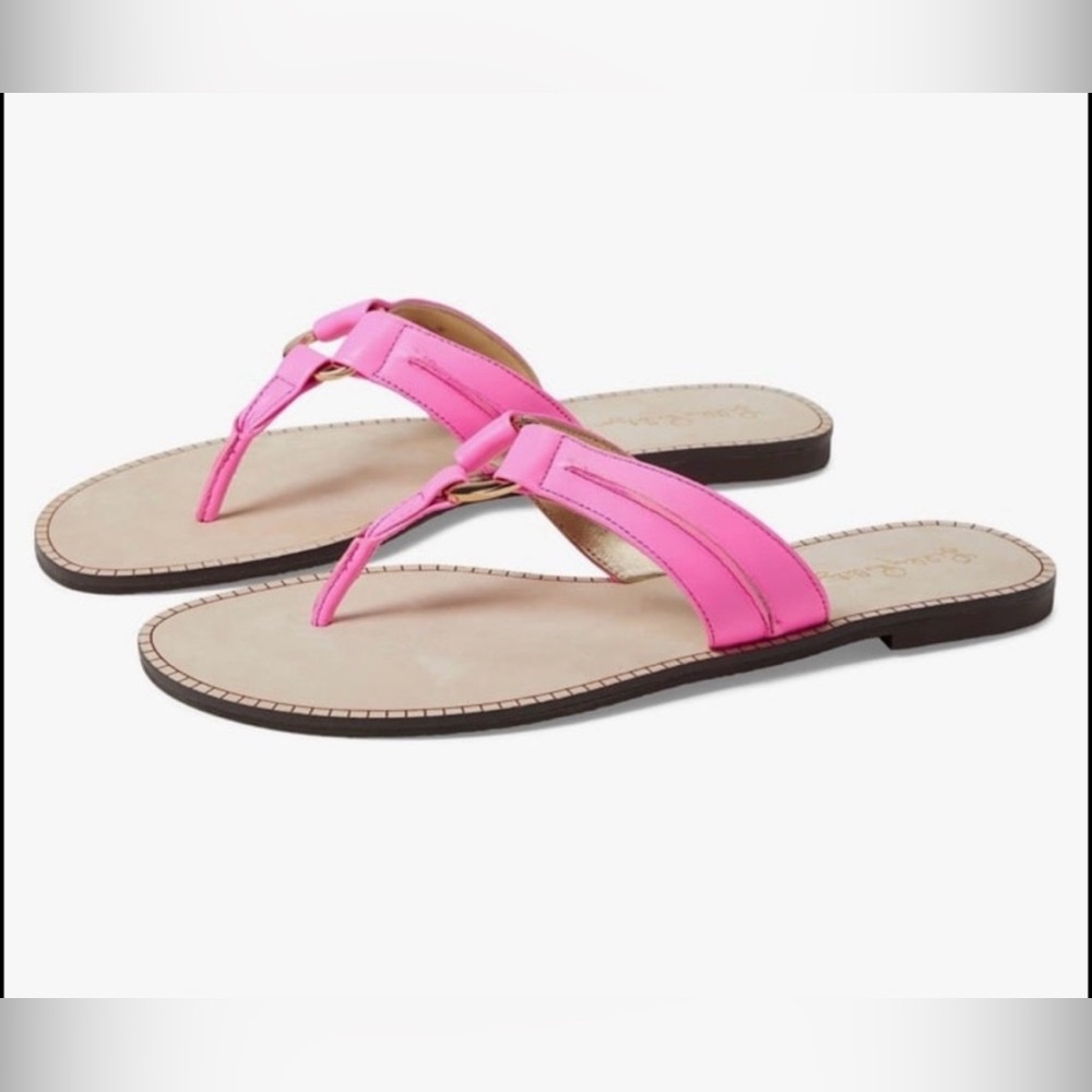 Lilly Pulitzer Mckim Pink Tropics Leather Thong Sandals - Sz. 11 1/2
